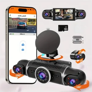 4-Channel Car Dash Camera with 3-Inch Screen – 24/7 Parking Monitor, Left & Right Recording, Multi-Split View DVR
