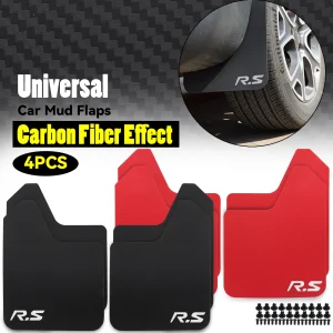 Rally Style Carbon Fiber Effect Mud Flaps – Universal Splash Guards for Cars, SUVs, Trucks & Vans (4-Piece Set with Clips & Screws)