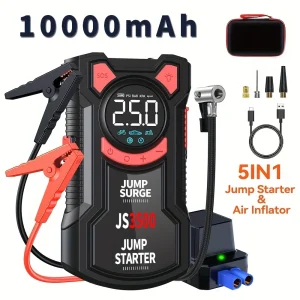 Portable Car Jump Starter with Air Compressor & Power Bank – 12000mAh Battery Booster, 12V Jump Box with LED Flashlight