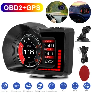 OBD+GPS Dual System Car HUD Speedometer – 3" LCD Head-Up Display with RPM Gauge, 6 Alarm Functions & Fault Code Reader