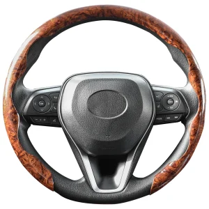 Mahogany Wood Grain Steering Wheel Cover – 15 Inch (38cm) Non-Slip Universal Fit for Cars, SUVs & Trucks