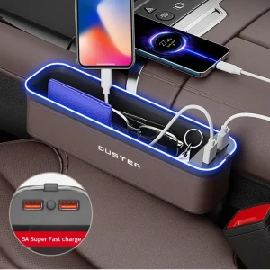 Car Interior Storage Box with 7-Color LED Ambient Light – Universal Seat Gap Organizer with USB Power for Cars & SUVs