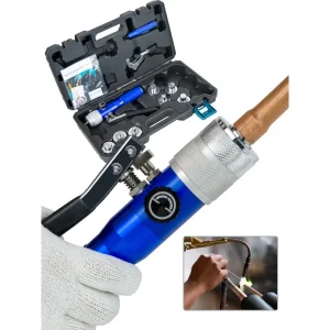 Hydraulic Swaging Tool Kit with Tube Cutter & Deburring Tool – 7 Expander Heads for HVAC/R Installation & Repair (3/8" to 1-1/8")